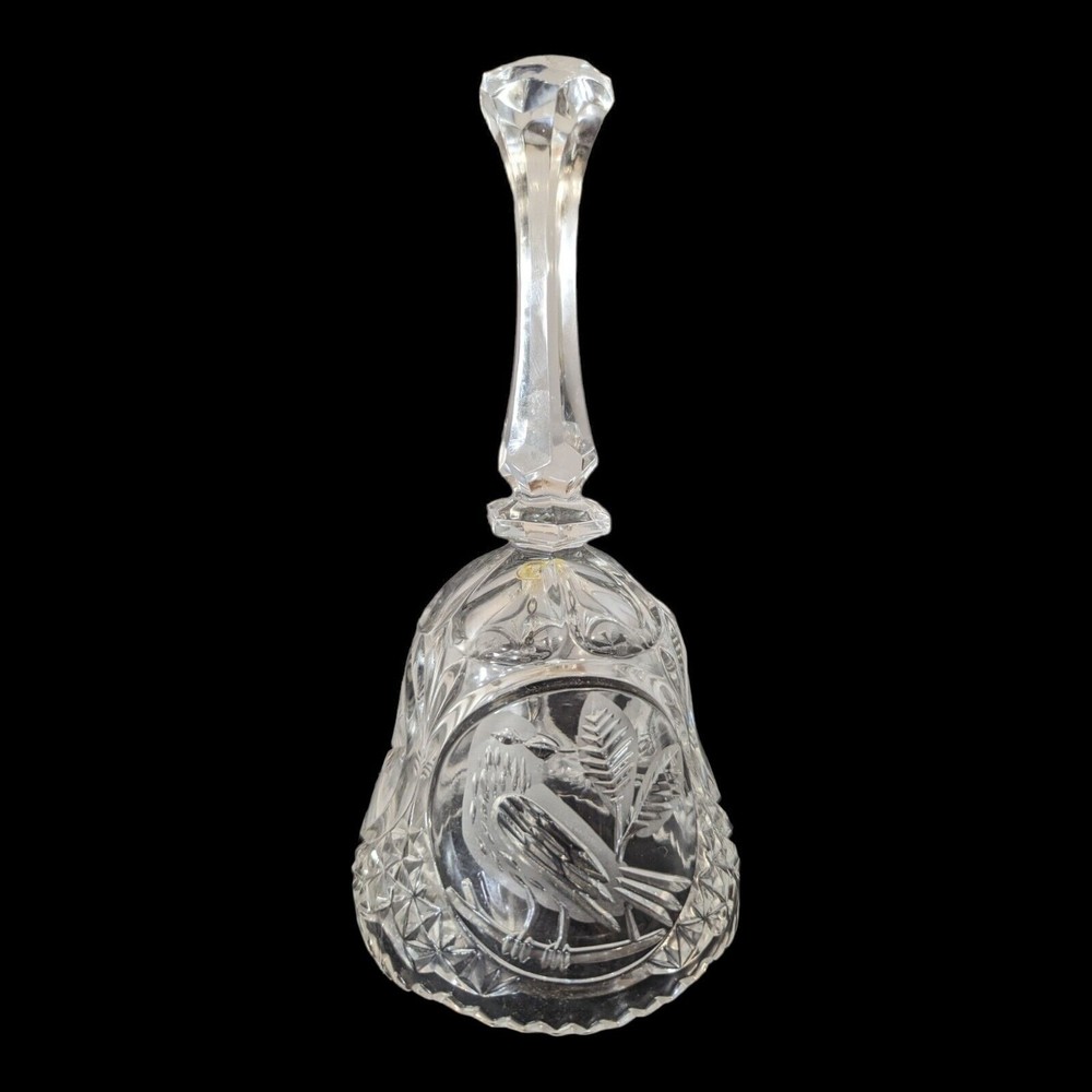 Hofbauer  Byrdes 8" Cut Crystal Hand Bell Bird Etched In 3 Sides Excellent Cond.